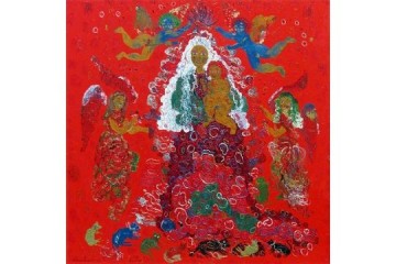 Madonna dei gatti 2 - Mista su tavola - cm 100x100 - € 2500.00
