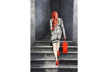 Donna sulle scale - Acrilico - cm 80x120